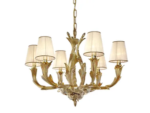 SIBILLA 330/6-P - French Gold chandelier with organza pleated shades _ Possoni Illuminazione